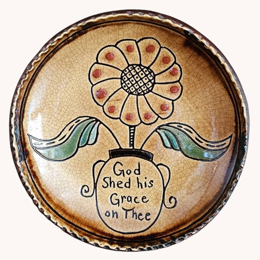 Smith Redware God Shed His Grace with Flower Pot Round Plate - 6.5"