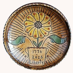 Smith Redware 1776-2026 with Flower Pot Round Plate - 6.5"