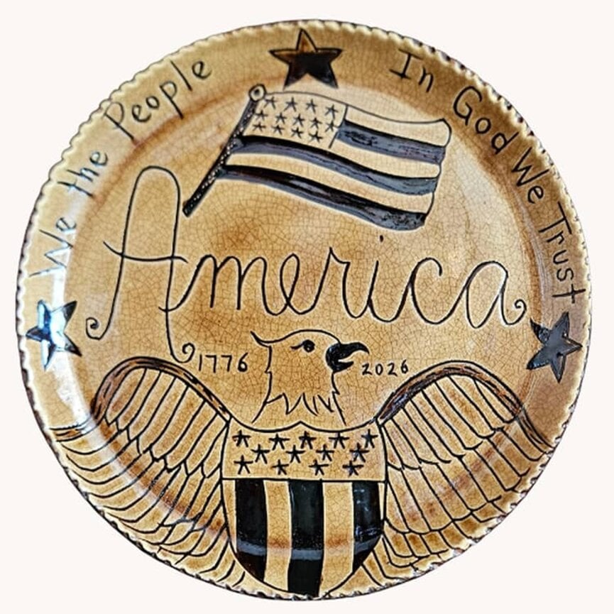 Smith Redware We The People In God We Trust America with Eagle Round Plate - 10.5"