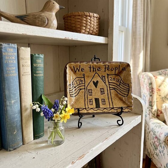 We The People with House & Flags Trinket Tray - 3.5"