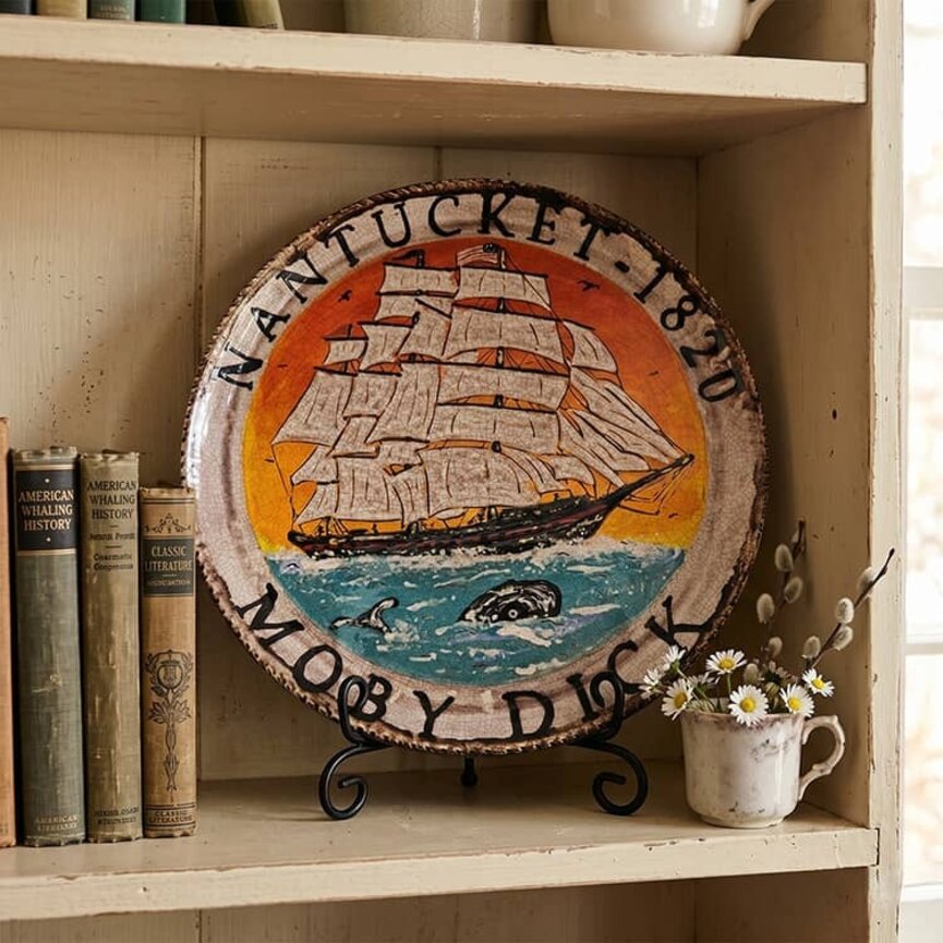 Smith Redware Nantucket 1820 Whaling Ship Moby Dick Plate - 13"