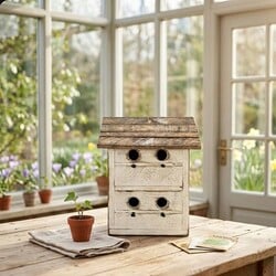 White Beadboard Birdhouse 4 Hole with Pegs - 11" x 5.5" x 13"