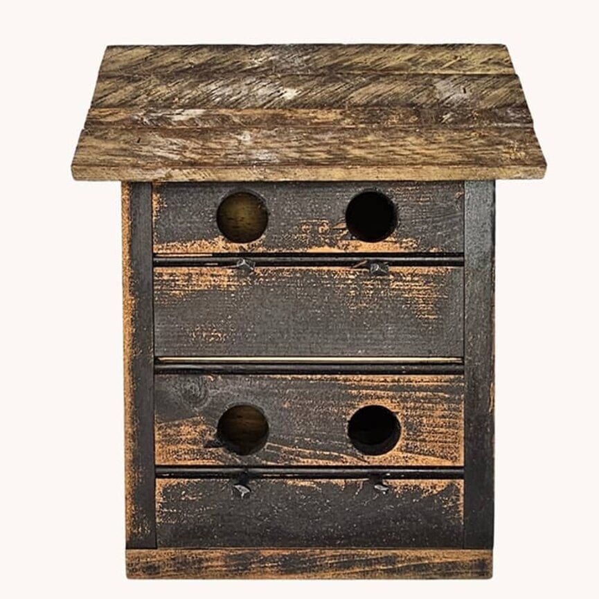 Black Beadboard Birdhouse 4 Hole with Pegs- 11" x 5.5" x 13"