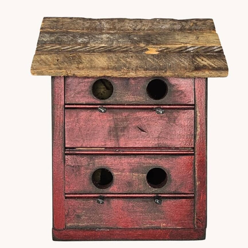 Red Beadboard Birdhouse 4 Hole with Pegs - 11" x 5.5" x 13"