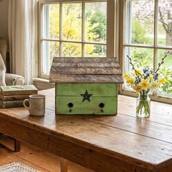 Bright Green Birdhouse Two Hole with Star- 14" x 7" x 10.5"