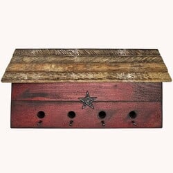 Red Birdhouse Four Hole with Star- 22" x 7" x 10"