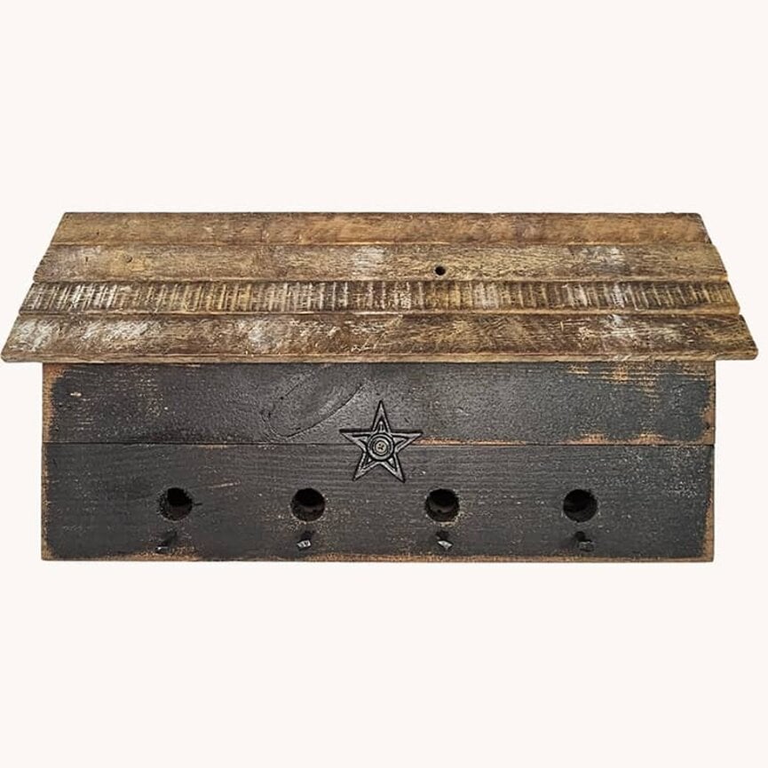 Black Birdhouse Four Hole with Star - 22" x 7" x 10"