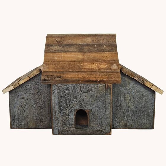 Blue Birdhouse Burned 4 Hole -19.5"