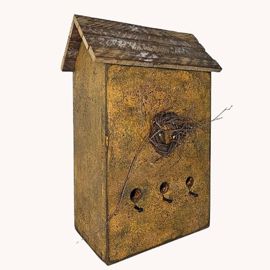 Print Birdhouse Mustard 3 Hole - 13"  x 7" x 19"