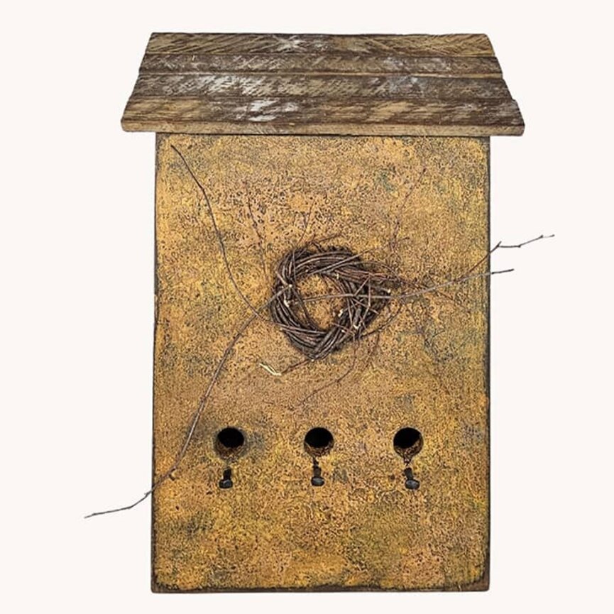 Print Birdhouse Mustard 3 Hole - 13"  x 7" x 19"
