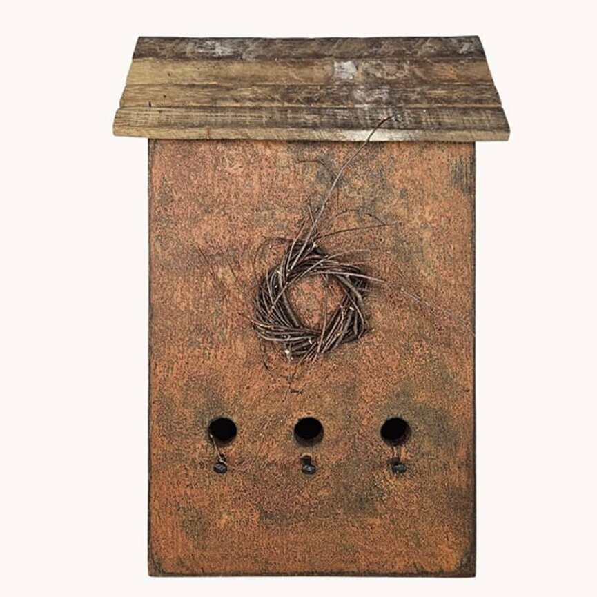 Print Birdhouse Golden Brown 3 Hole - 13"  x 7" x 19"