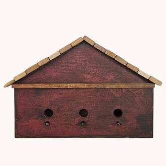 Red Birdhouse Burned Three Hole - 17"