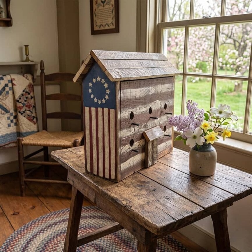 Patriotic Cabin Bird House - 18" x 5.75" x 15.5"
