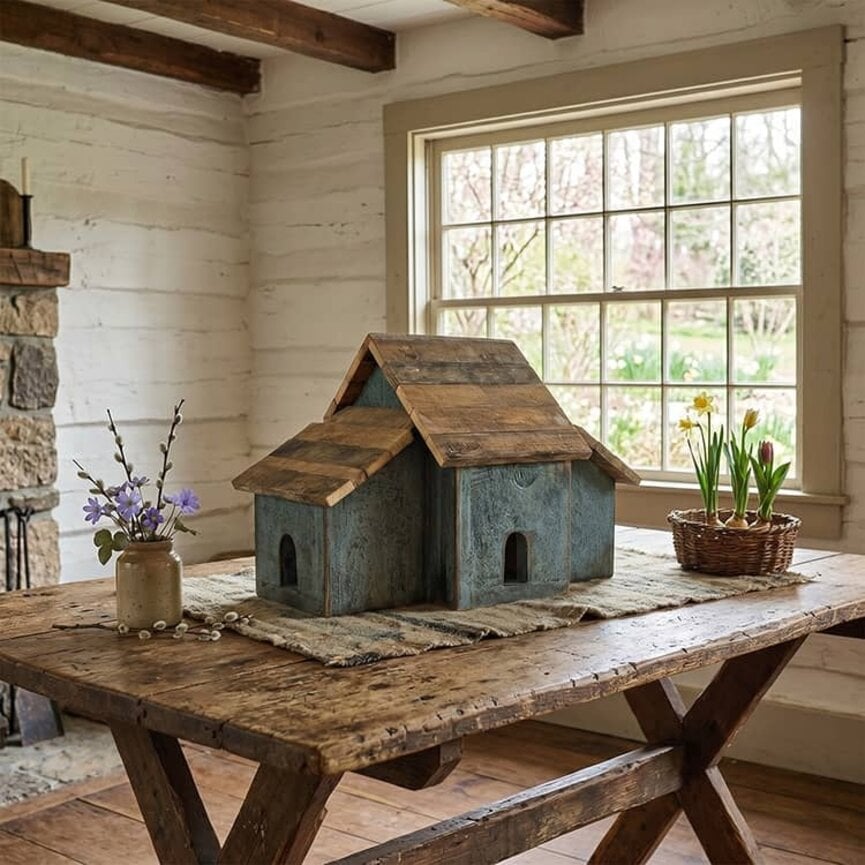 Birdhouse Burned Four Hole Blue - 19.5" x 13" x 11.5"