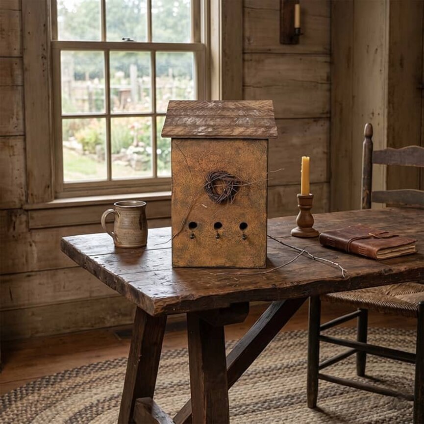 Print Birdhouse Mustard 3 Hole - 13"  x 7" x 19"