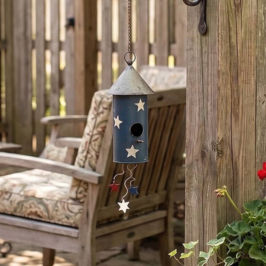 Blue & White Stars Firework Birdhouse - 17.75" x 6.5"