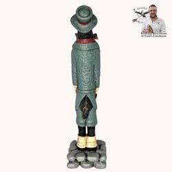 Hand Carved Crow with Blue Top Hat & Bowtie - 9" T