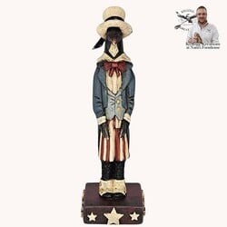 Hand Carved Patriotic Crow on Wooden Base - 8"