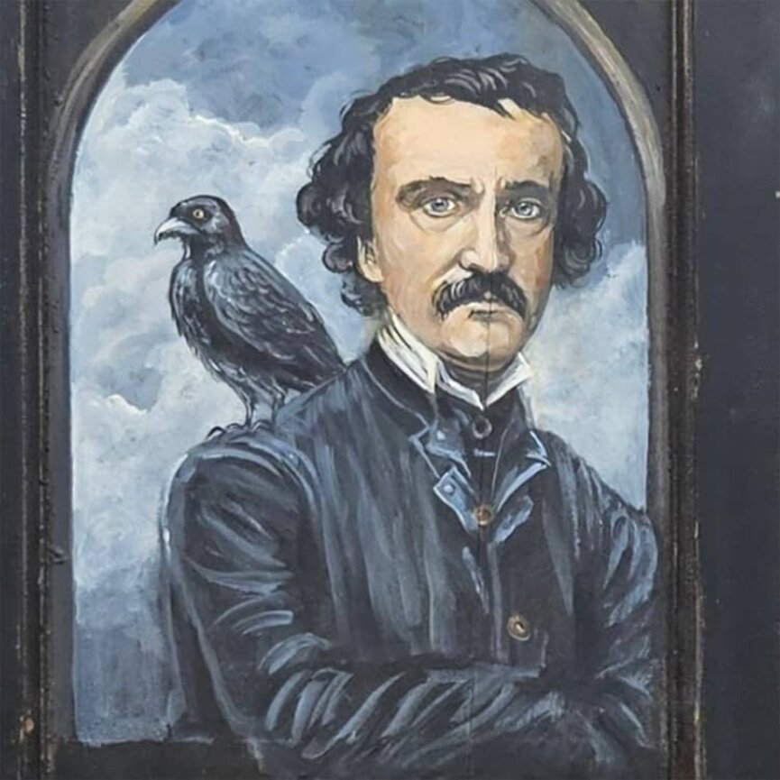 Terri Palmer Hand Painted Edgar Allen Poe - 10" x 28" T