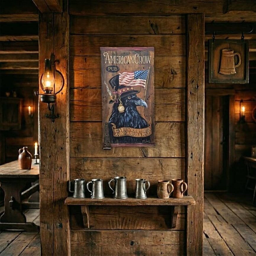 Terri Palmer Hand Painted American Crow Pub - 11.5" x 21.5"