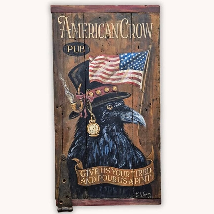 Terri Palmer Hand Painted American Crow Pub - 11.5" x 21.5"