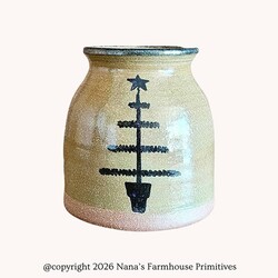 Brown Clay Pottery Small Canning Crock Feather Tree - 5"