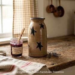 Clay Pottery Canning Crock Brown Stars - 8.5"