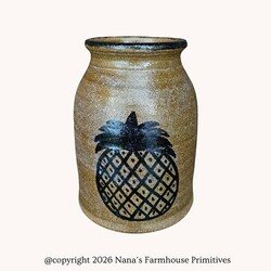 Clay Craftsman Brown Pottery Canning Crock with Pineapple - 3.75" x 5"