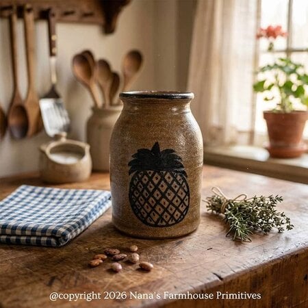 Pineapple Canning Crock Brown Pottery - 5"