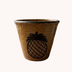 Clay Craftsman Brown Pottery Tumbler with Pineapple - 4.5" x 4"