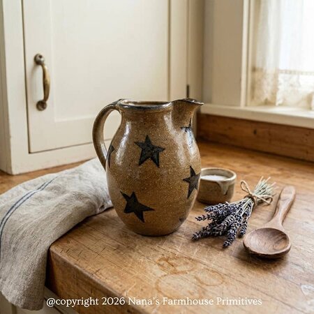 Stars Brown Pottery Pitcher - Small