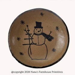 Clay Craftsman Brown Clay Pottery Round Plate Snowman with Feather Tree - 7"