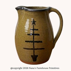 Clay Craftsman Brown Pottery Pitcher with Feather Tree - 7.5"