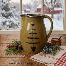 Clay Craftsman Brown Pottery Pitcher with Feather Tree - 7.5"