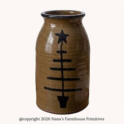 Clay Craftsman Brown Clay Pottery Canning Crock Large Feather Tree - 8"