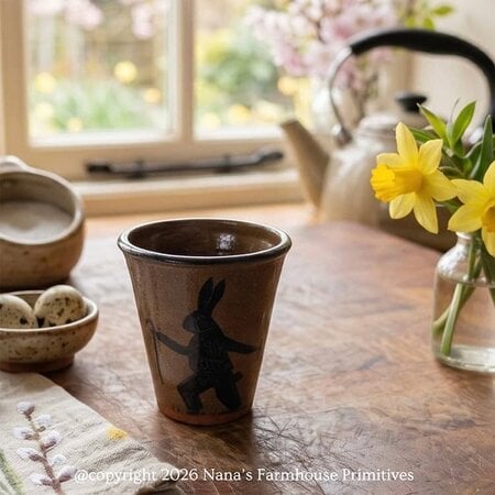 Walking Rabbit Clay Pottery Brown Tumbler