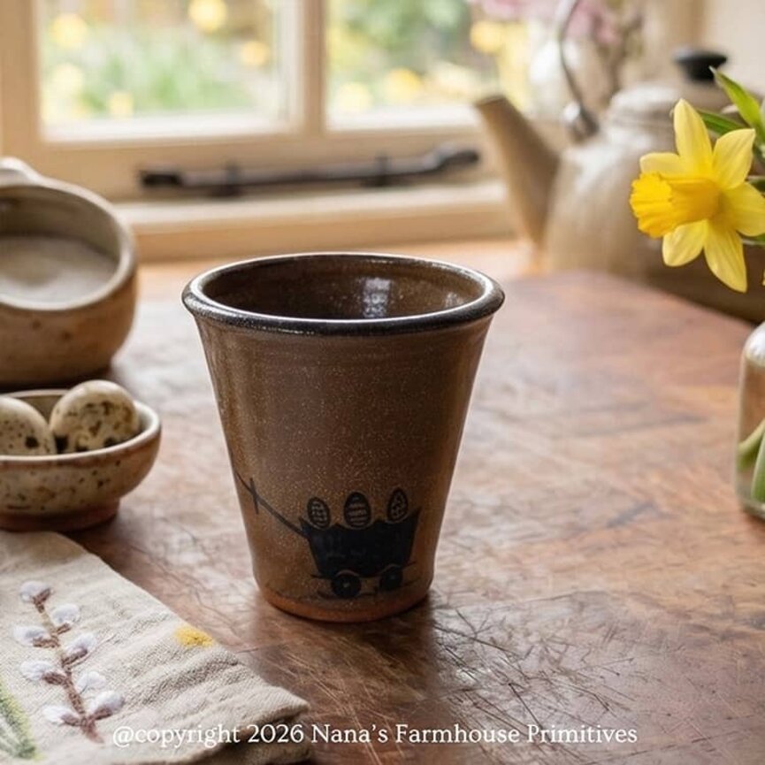 Clay Pottery Brown Tumbler- Walking Rabbit - 4.5"