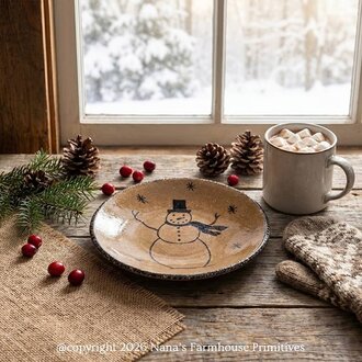 Snowman Round Brown Pottery Plate - 8"