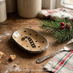 Clay Craftsman Brown Clay Pottery Oval Plate Candy Cane - 7"