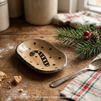 Candy Cane Oval Pottery Plate - 7"