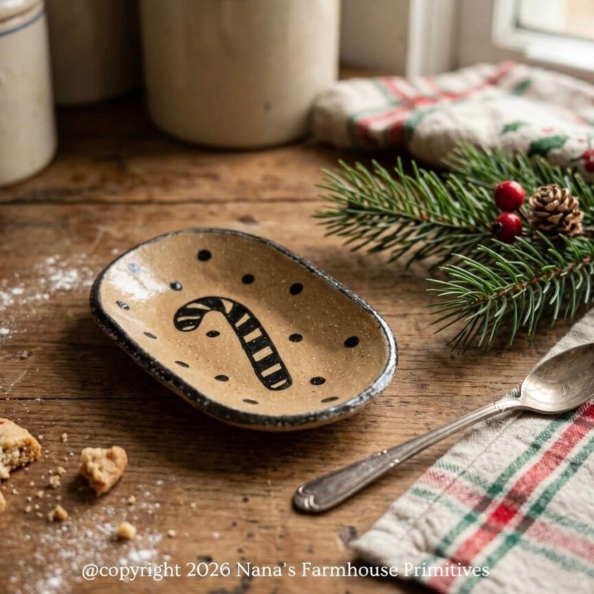 Clay Craftsman Brown Clay Pottery Oval Plate Candy Cane - 7"