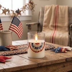 Patriotic Bunting Glass 3D Flame Candle - 4" T