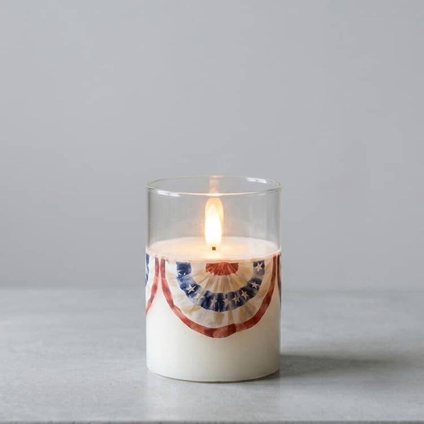 Patriotic Bunting Glass 3D Flame Candle - 4" T