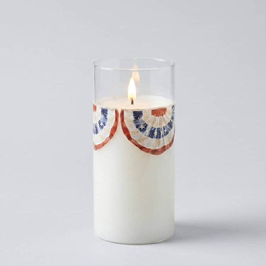 Patriotic Bunting Glass 3D Flame Candle - 6"