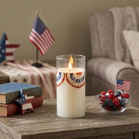 Patriotic Bunting Glass 3D Flame Candle - 6"