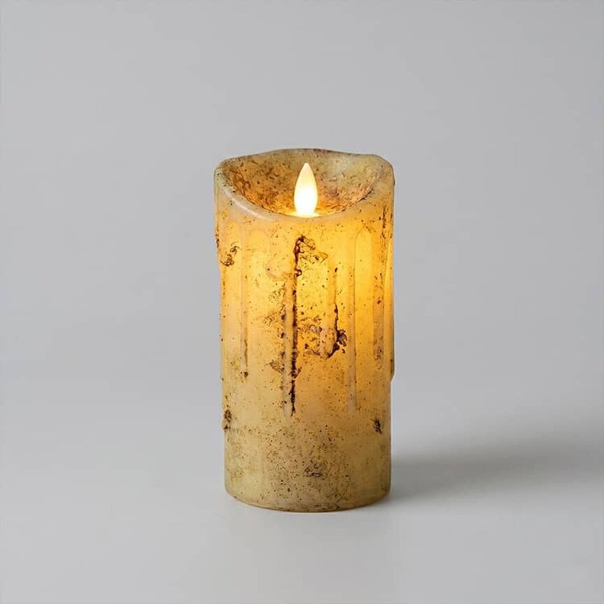 Real Look Timer Pillar with Wax Drippings Herb - 3" x 6"