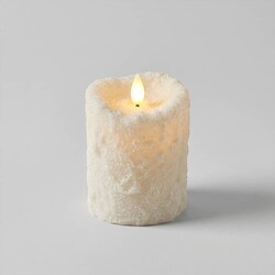 Bumpy White Moving Flame LED Pillar Candle - 4" x 3"