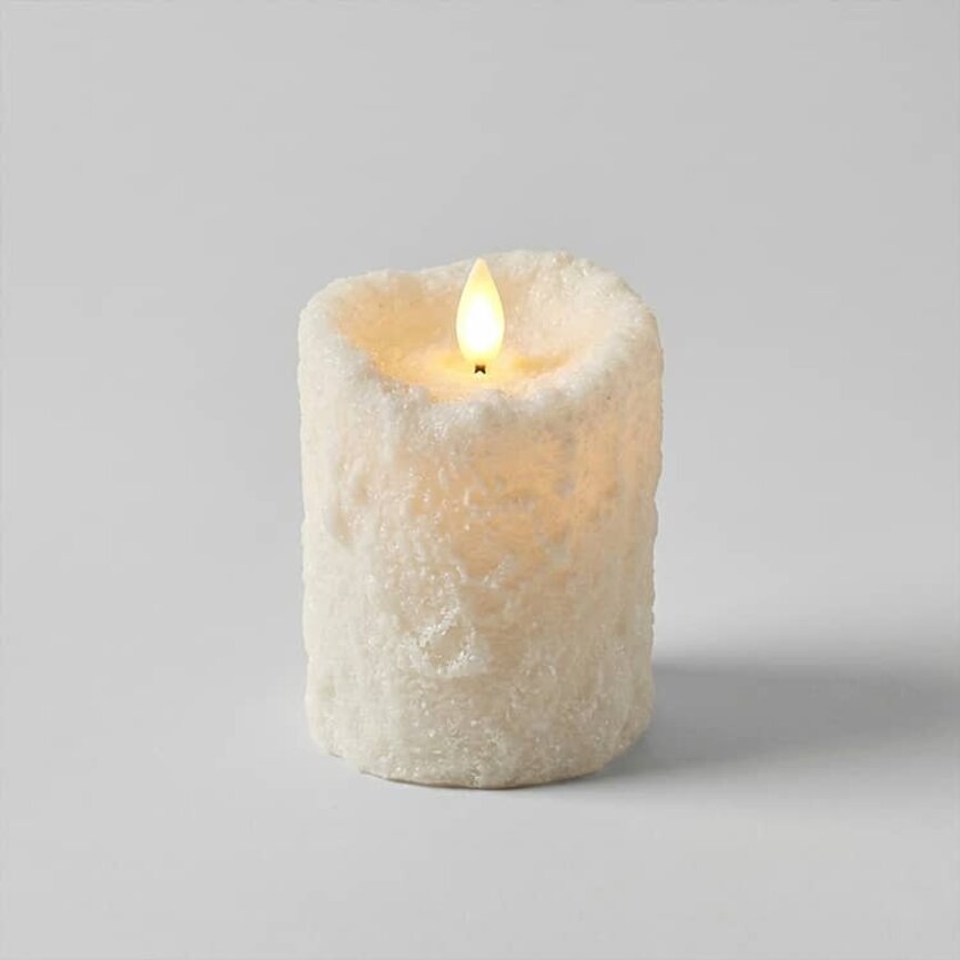 Bumpy White Moving Flame LED Pillar Candle - 4" x 3"