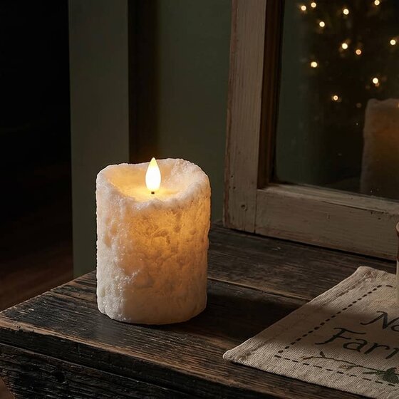 Bumpy White Moving Flame LED Pillar Candle - 4"