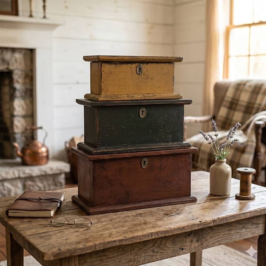 Three Stacking Wooden Boxes - 21" x 17" x 8"